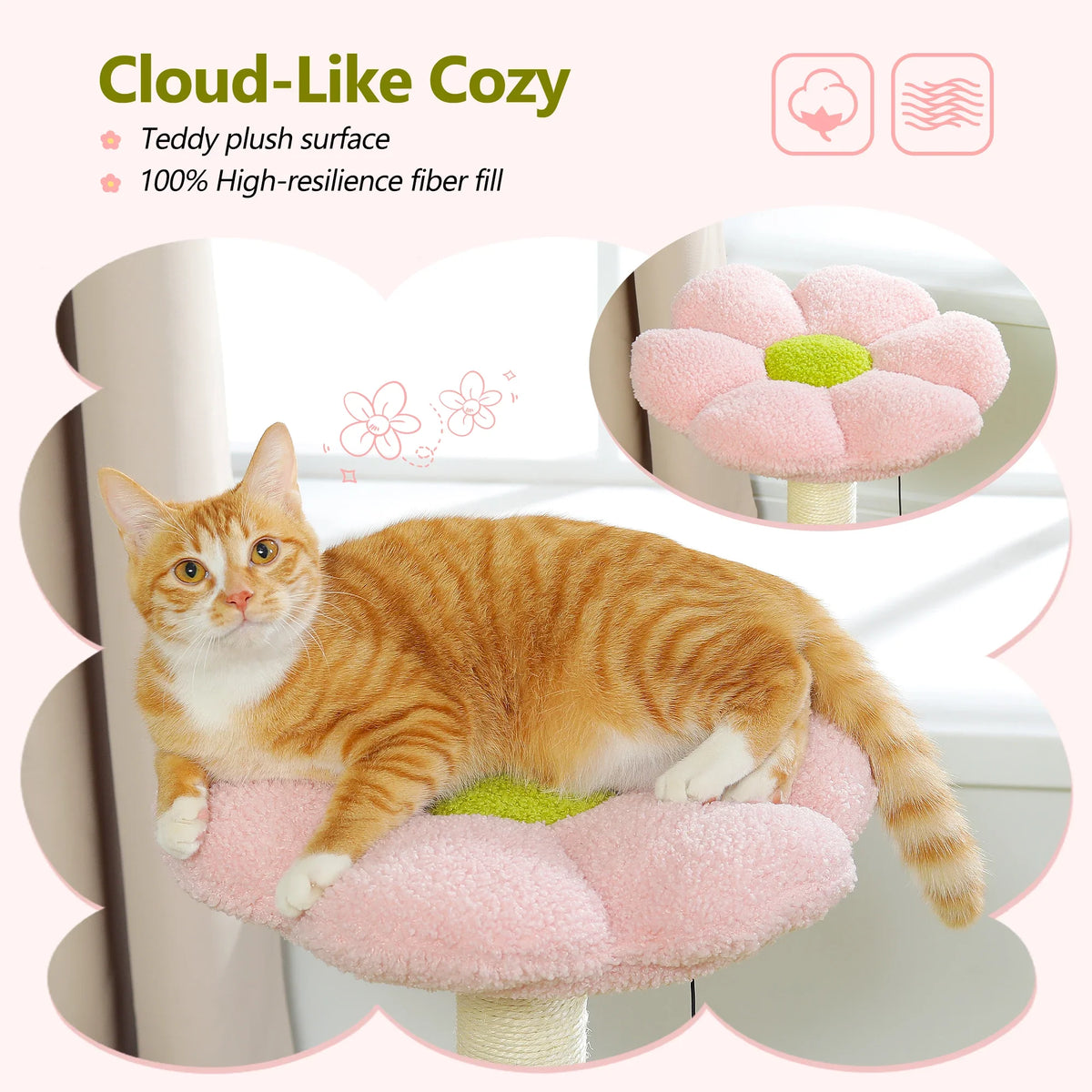 Flower Cat Tree with Large Hammock and Sisal Scratching Posts – image 4