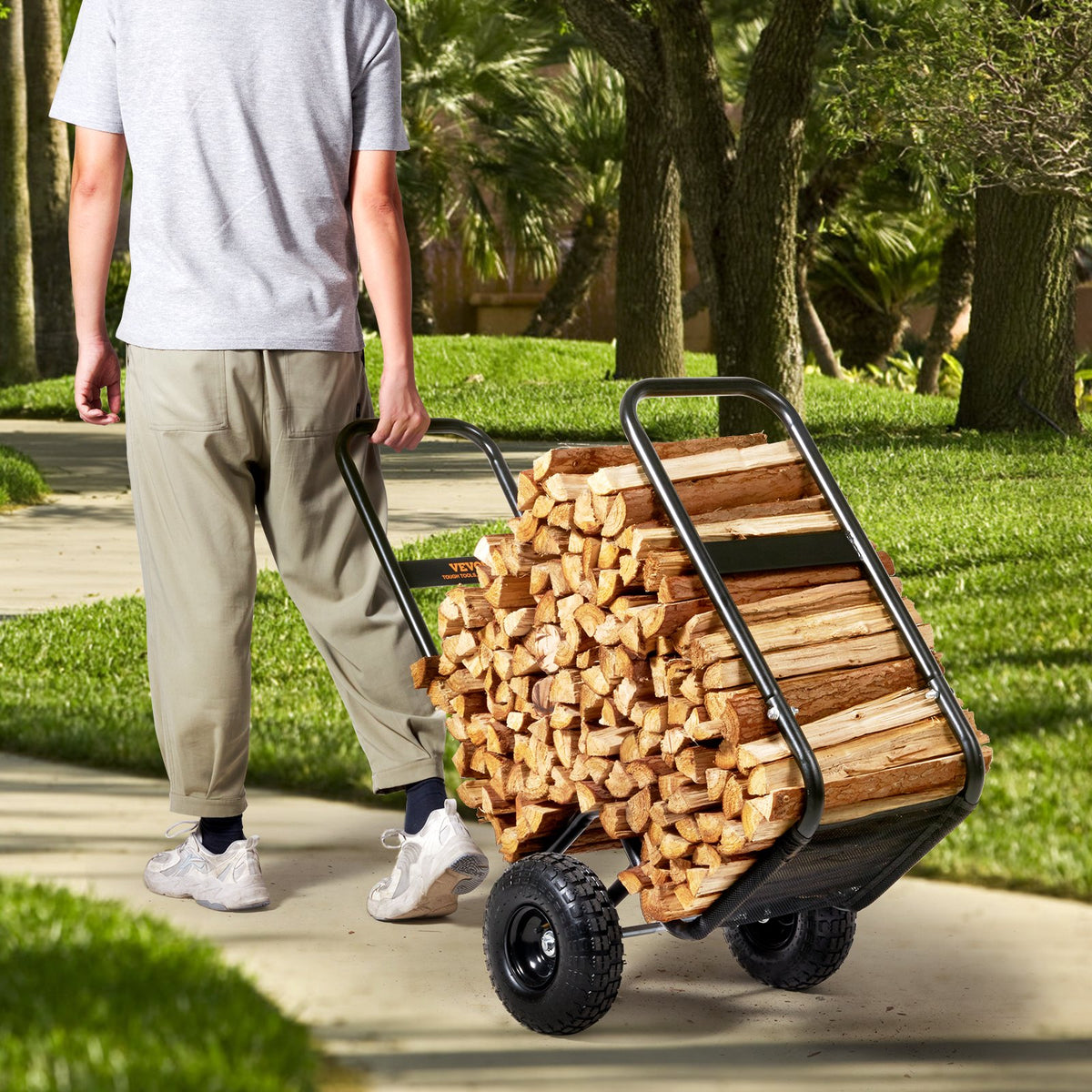 Firewood Log Cart with Rubber Wheels, 250 lb Steel Wood Hauler – image 1