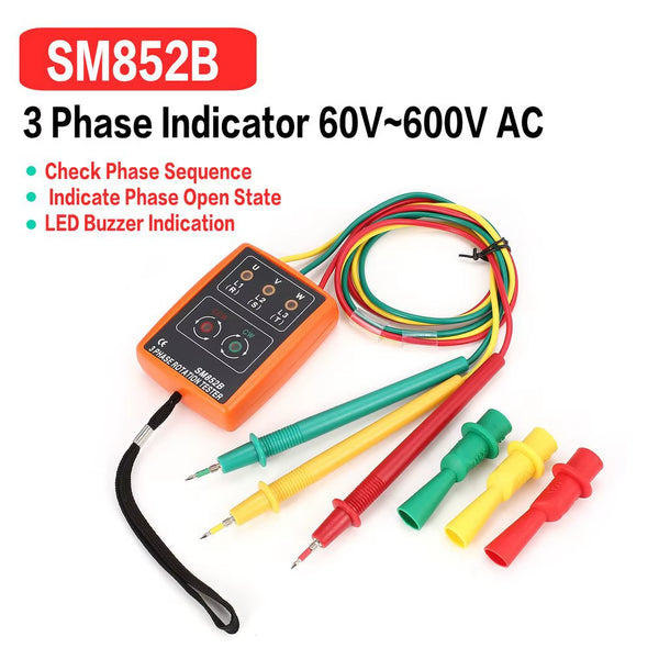Electrical 3 Phase Rotation Tester 60-600V AC with LED and Buzzer