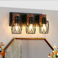 Industrial 3-Light Cage Wall Sconce with Wood Accents 18 Inch