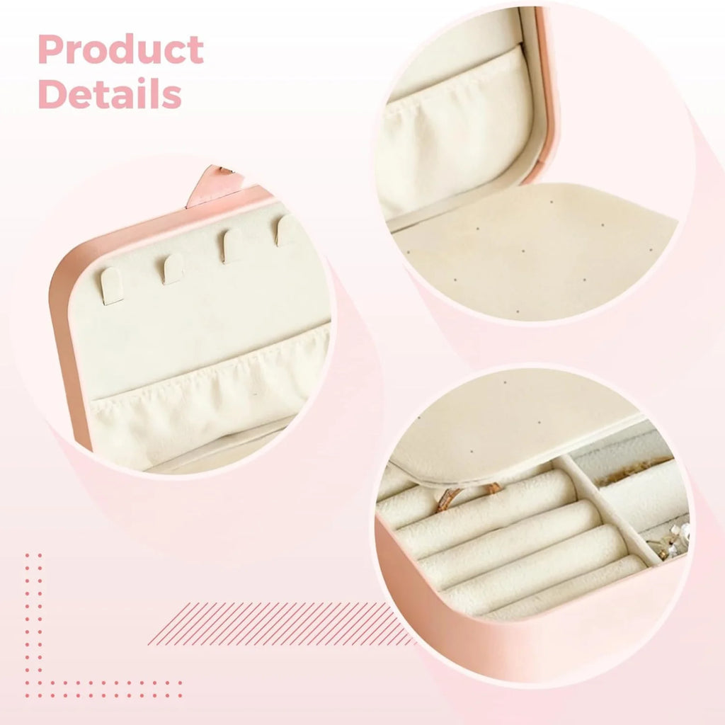 Double Layer Travel Jewelry Box – Pink Leather Organizer – image 4