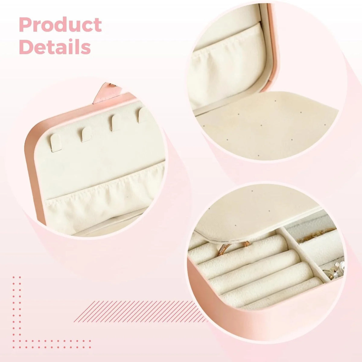 Double Layer Travel Jewelry Box – Pink Leather Organizer – image 4