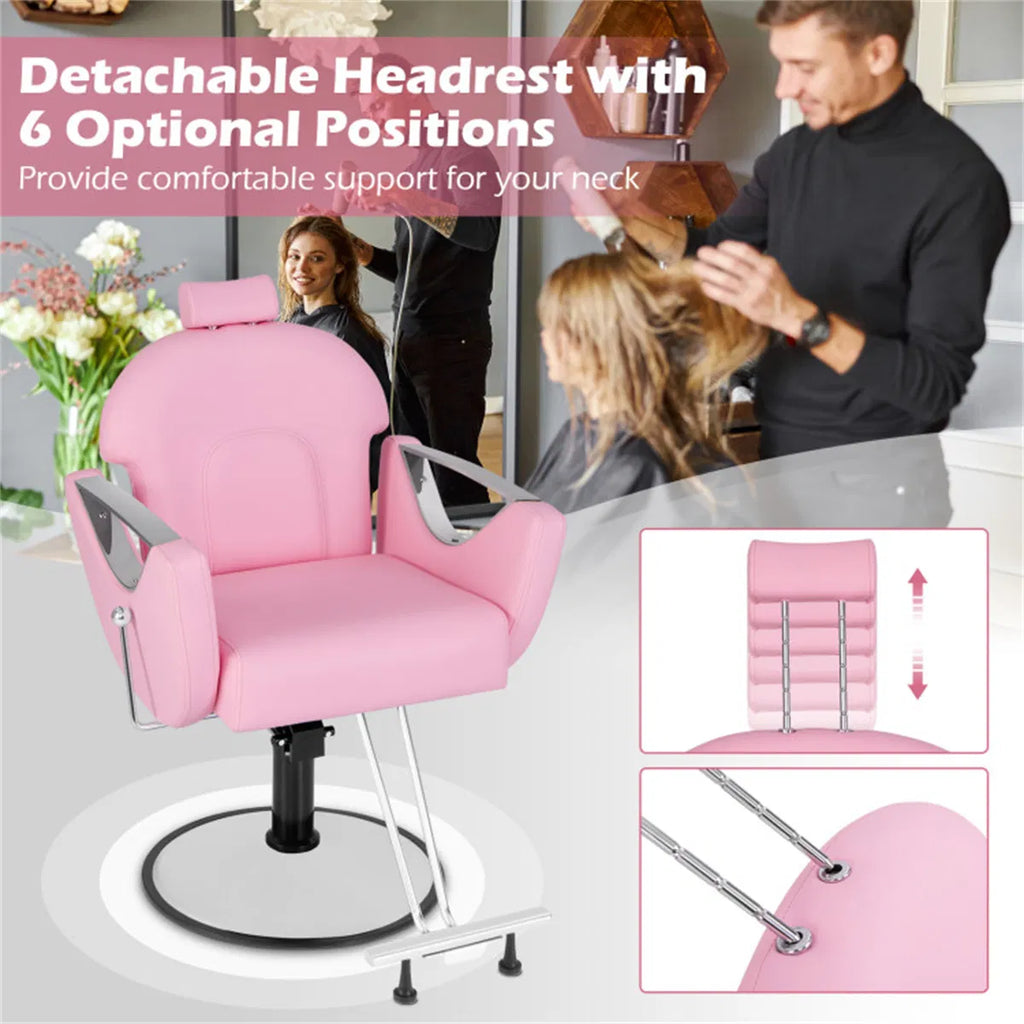 Pink Reclining Barber Chair with Adjustable Headrest – image 8