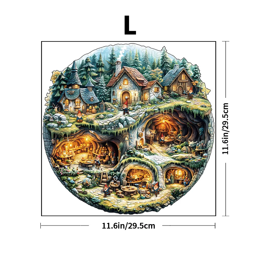 Wooden Jigsaw Puzzle Round, Gnome Village – image 2