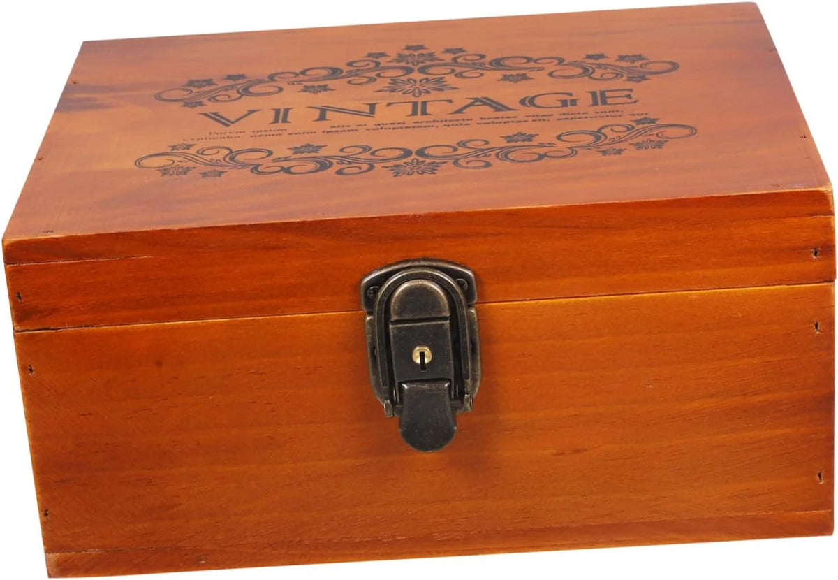 Wooden Jewelry Box, Vintage Treasure Chest with Lock, 9.8 x 7.7 in