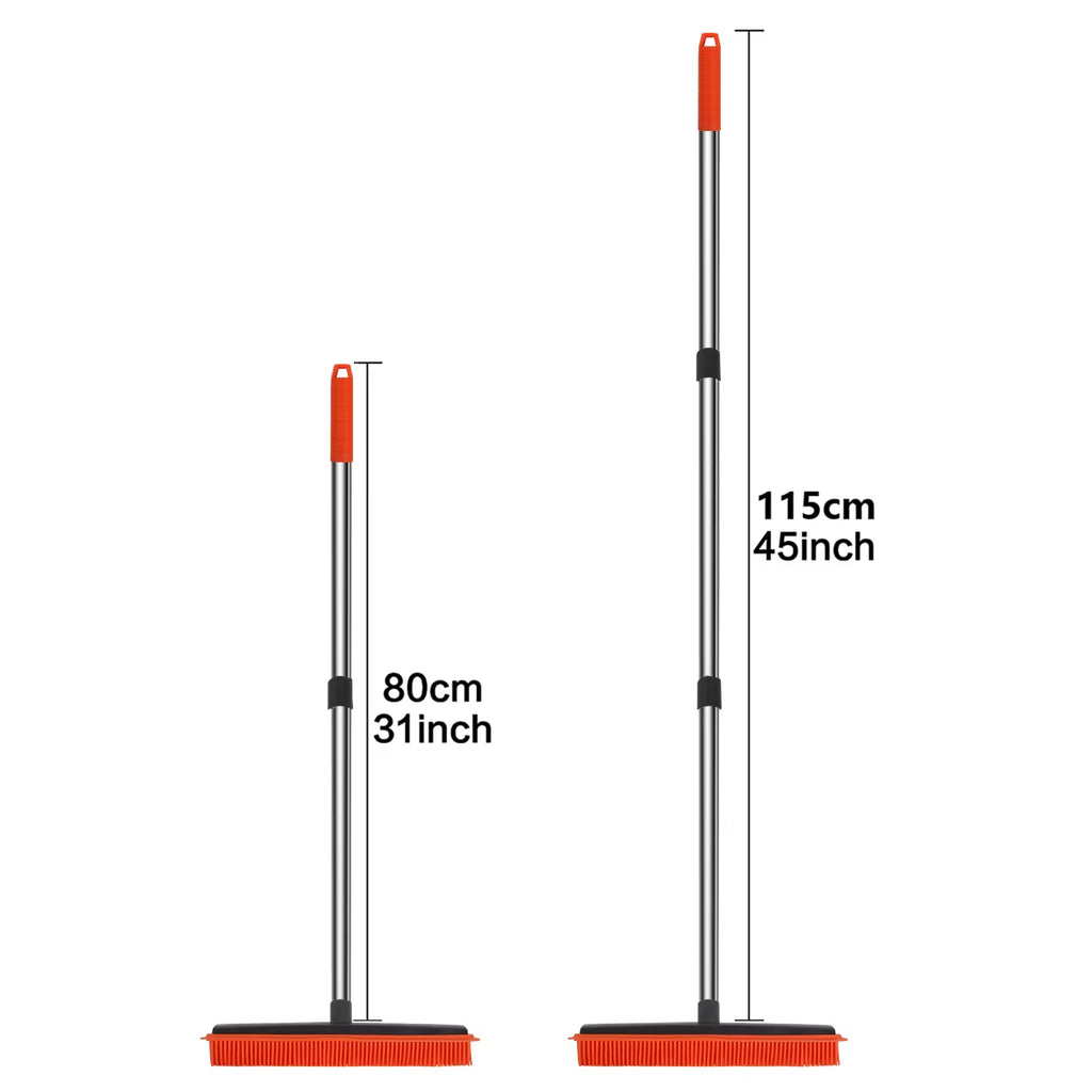 Silicone Rubber Push Broom - Pet Hair Removal Broom for Carpet, Tile & Windows