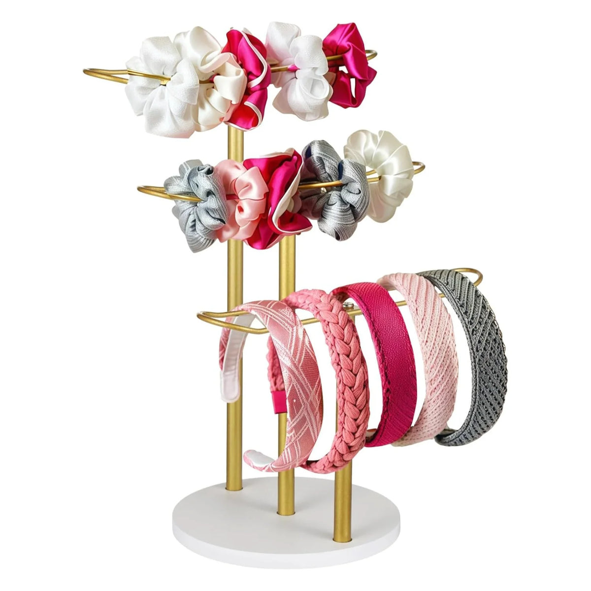 Headband Holder 3-Tier Gold Metal Stand for Bracelets and Clips
