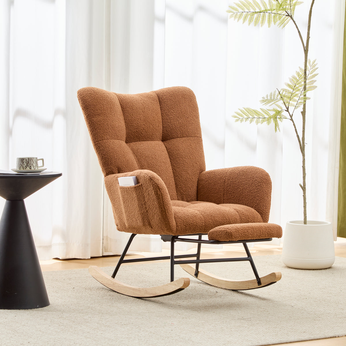 Teddy Fleece Wingback Nursery Glider Rocker with Ottoman Set – image 11