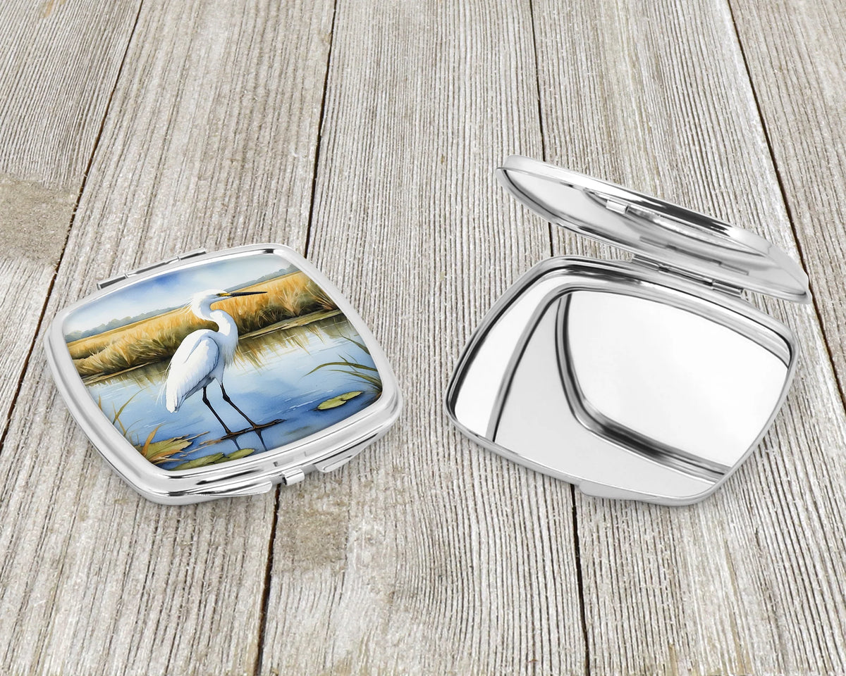 Snowy Egret Coastal Marsh Compact Mirror – image 3