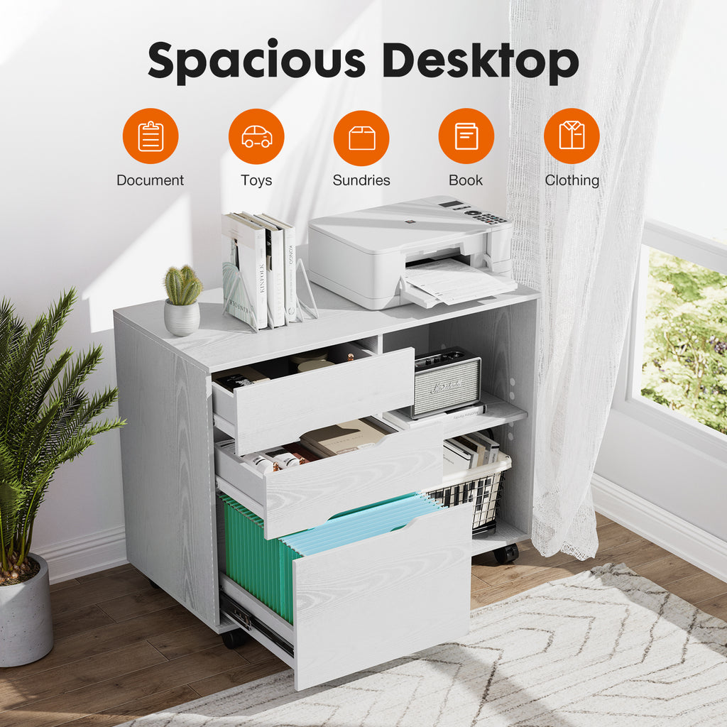 3-Drawer Rolling Lateral File Cabinet with Open Shelves and Printer Top – image 7