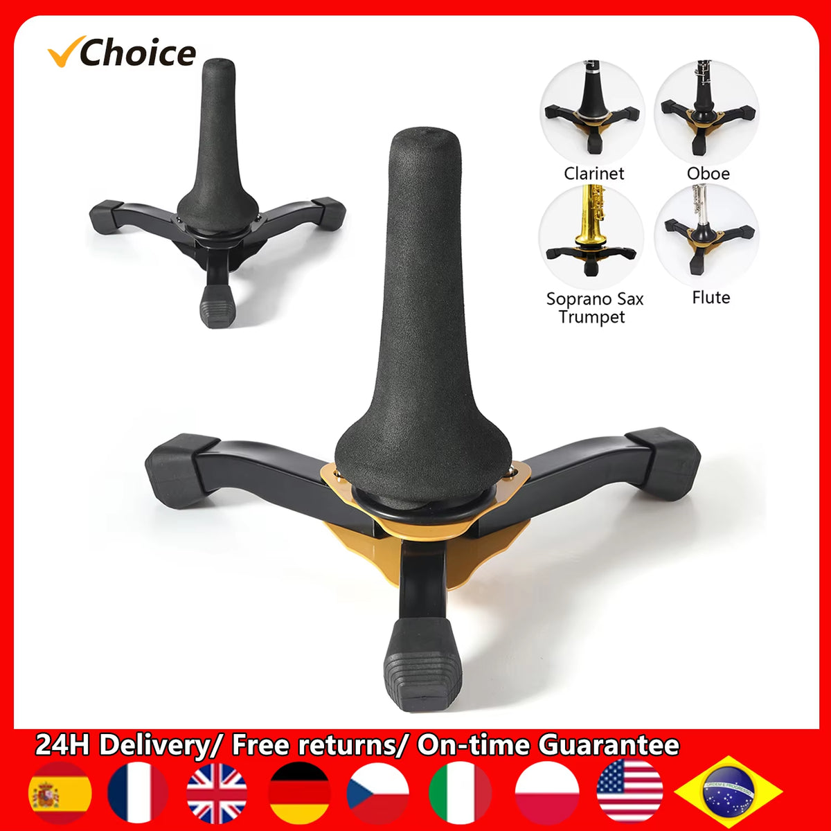 Foldable Wind Instrument Stand for Flute, Clarinet and Oboe – image 2
