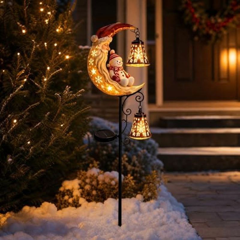 Solar Christmas Stake Light 34 in - Snowman Moon & Lantern Yard Decor – image 6