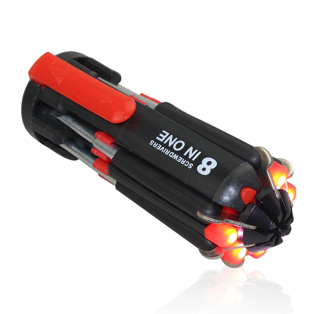 8-In-1 Folding Screwdriver with LED Light - Pocket Multi-Bit Repair Tool