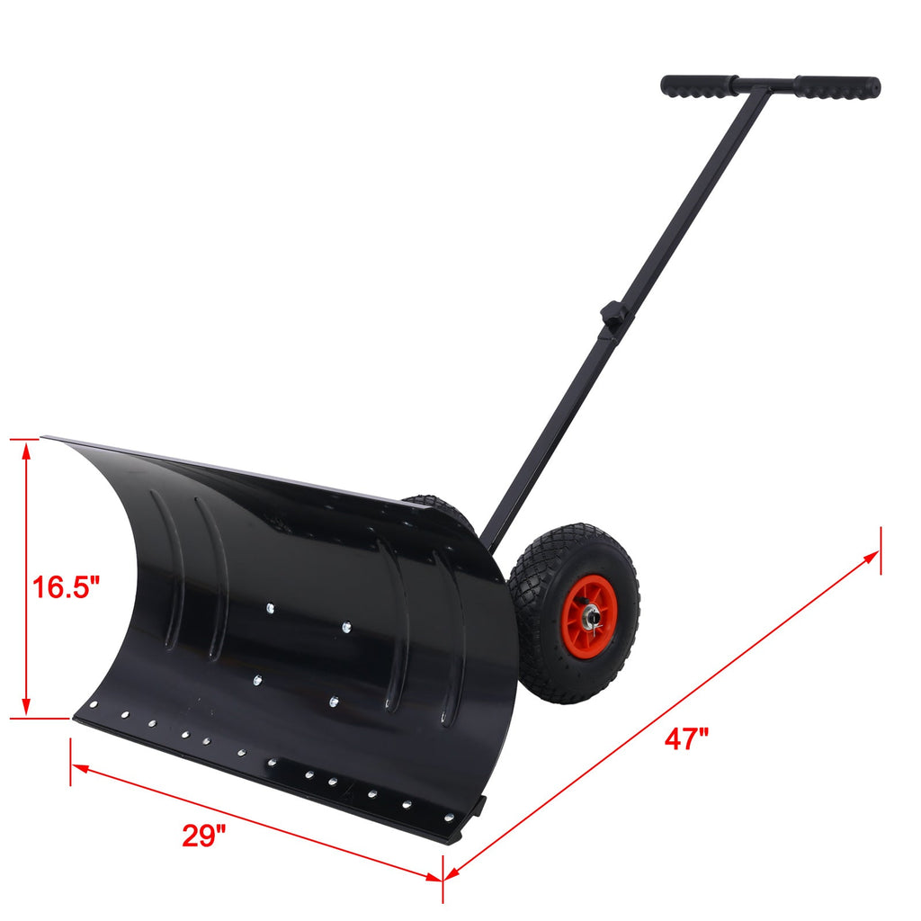 Snow Shovel with Wheels – 29 in Blade Snow Pusher, 10 in Wheels