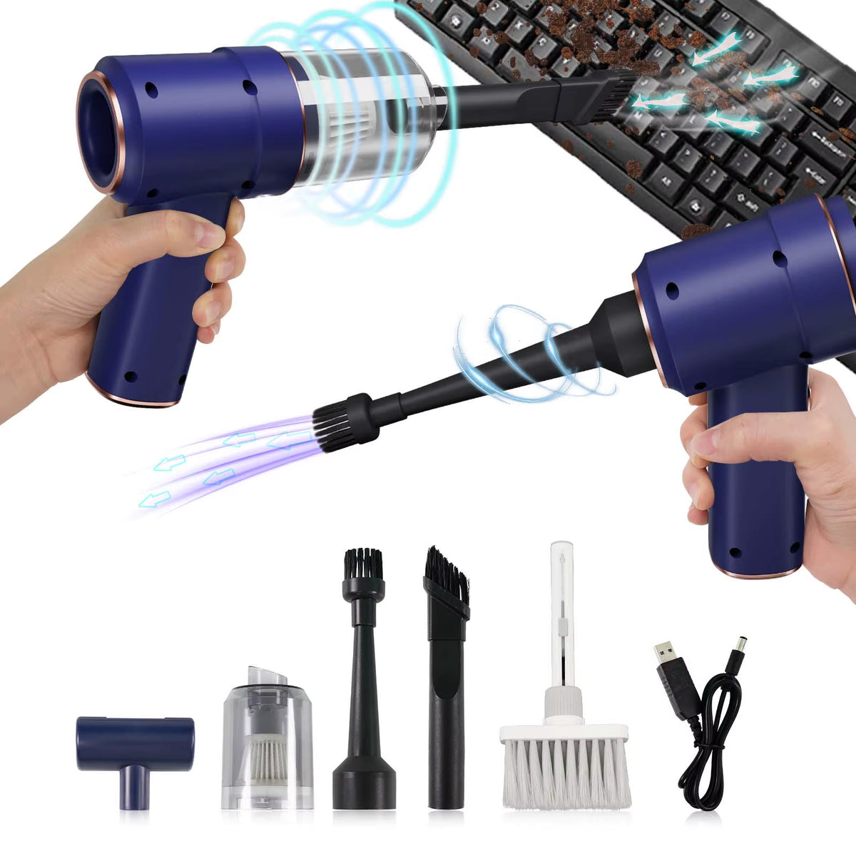 Electric Air Duster and Mini Vacuum, Cordless Keyboard Cleaner