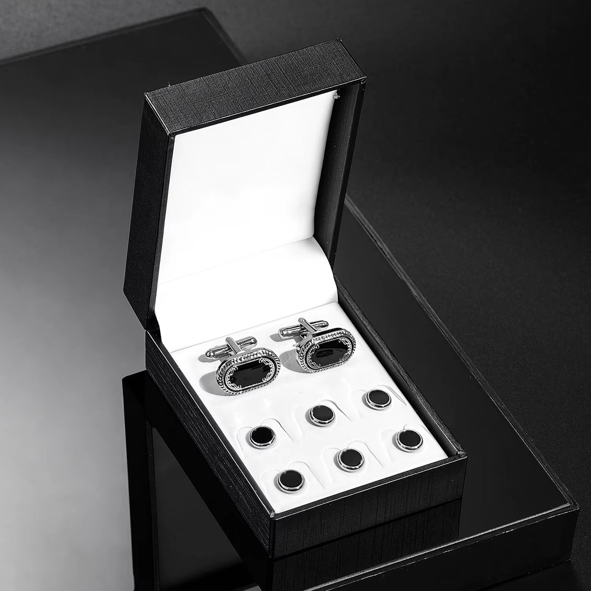 Cufflinks and Shirt Studs Set, Classic Black Formal Tuxedo Set – image 8
