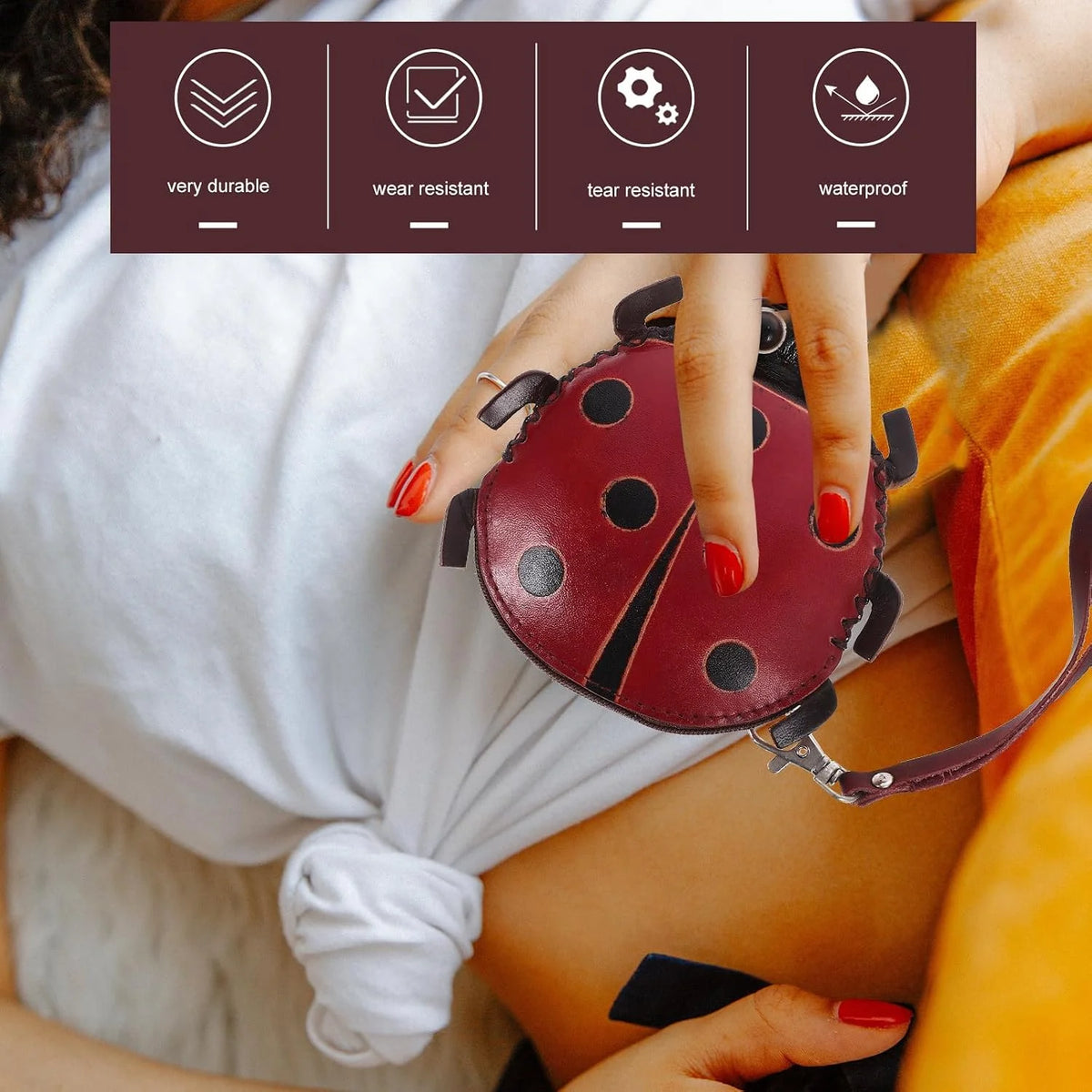 Ladybug Coin Purse, Handmade Leather Zipper Pouch for Women – image 4
