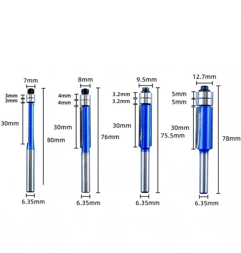 Flush Trim Router Bits 4-Piece, Double Bearing Carbide Trimming Bits – image 7
