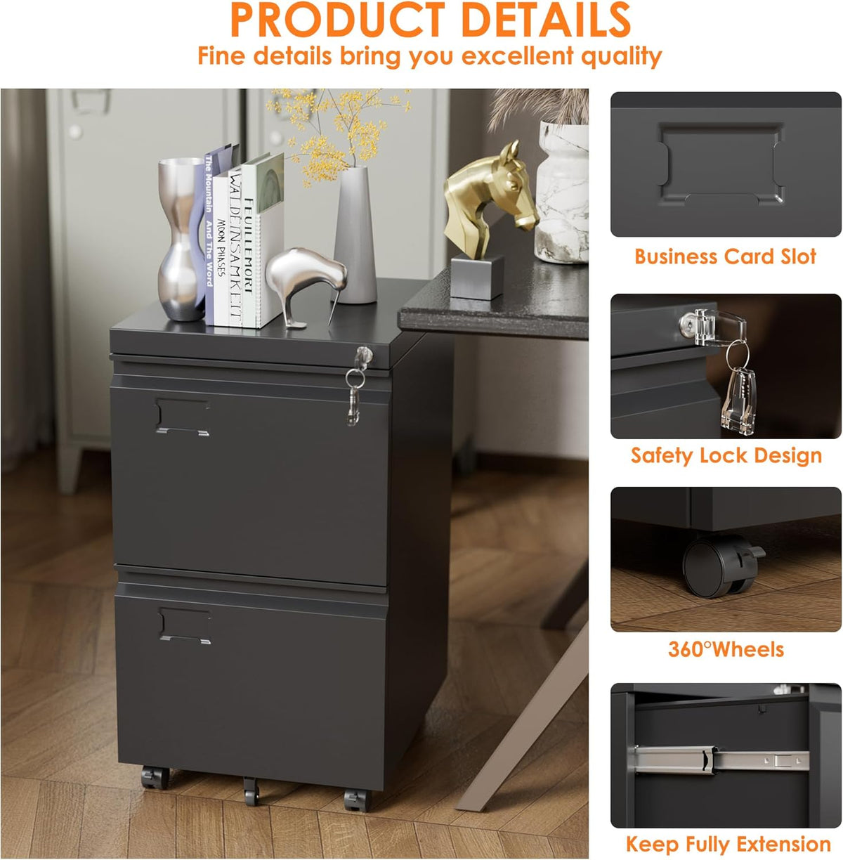 File Cabinet 2-Drawer Mobile, Rolling Home Office Storage – image 2