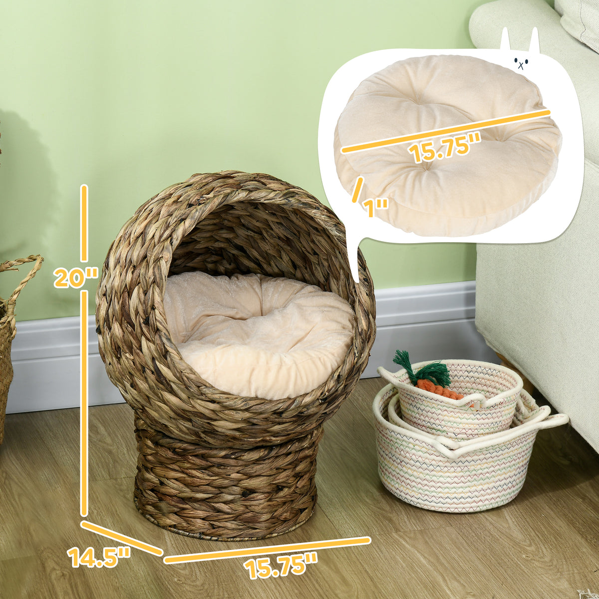 Elevated Cat Bed, Handwoven Egg Chair with Cushion, 20 in Tall – image 3