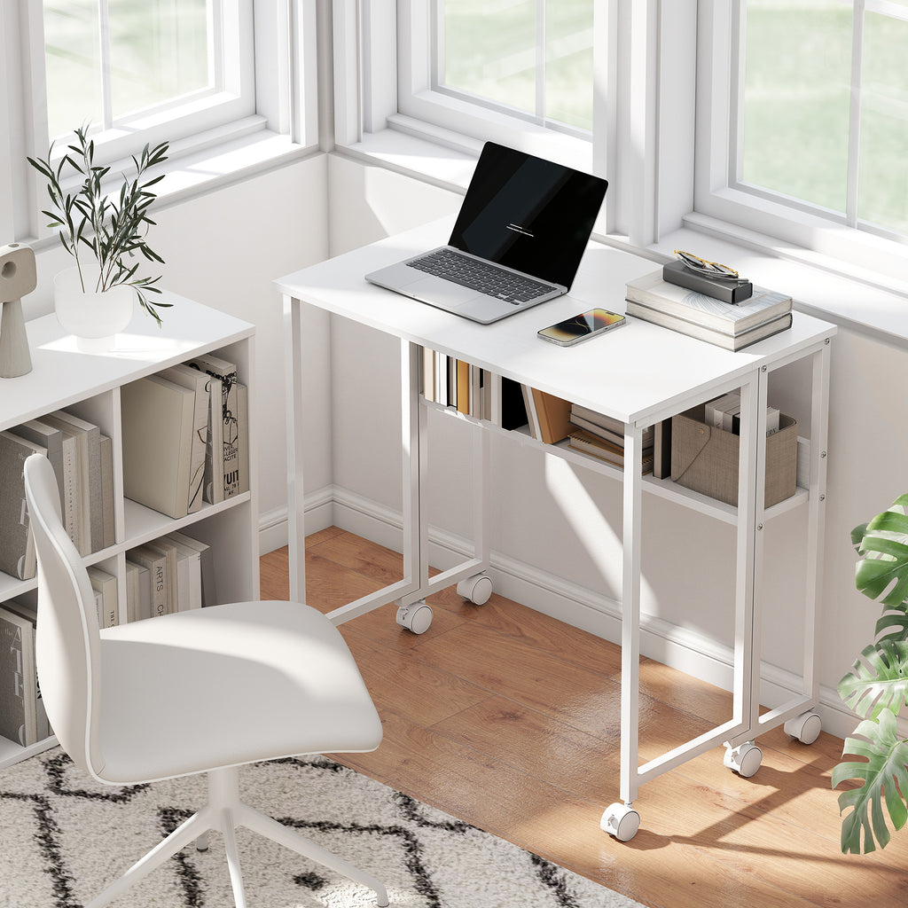 Drop-Leaf Folding Computer Desk with Wheels, Shelf and Storage Bag – image 2