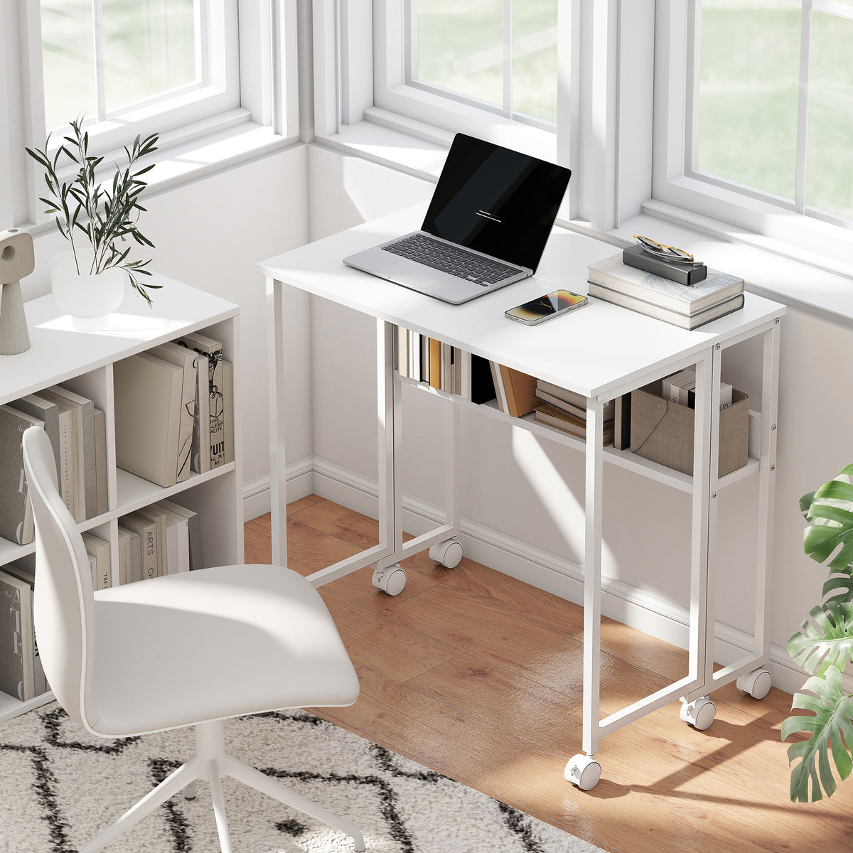 Drop-Leaf Folding Computer Desk with Wheels, Shelf and Storage Bag – image 2