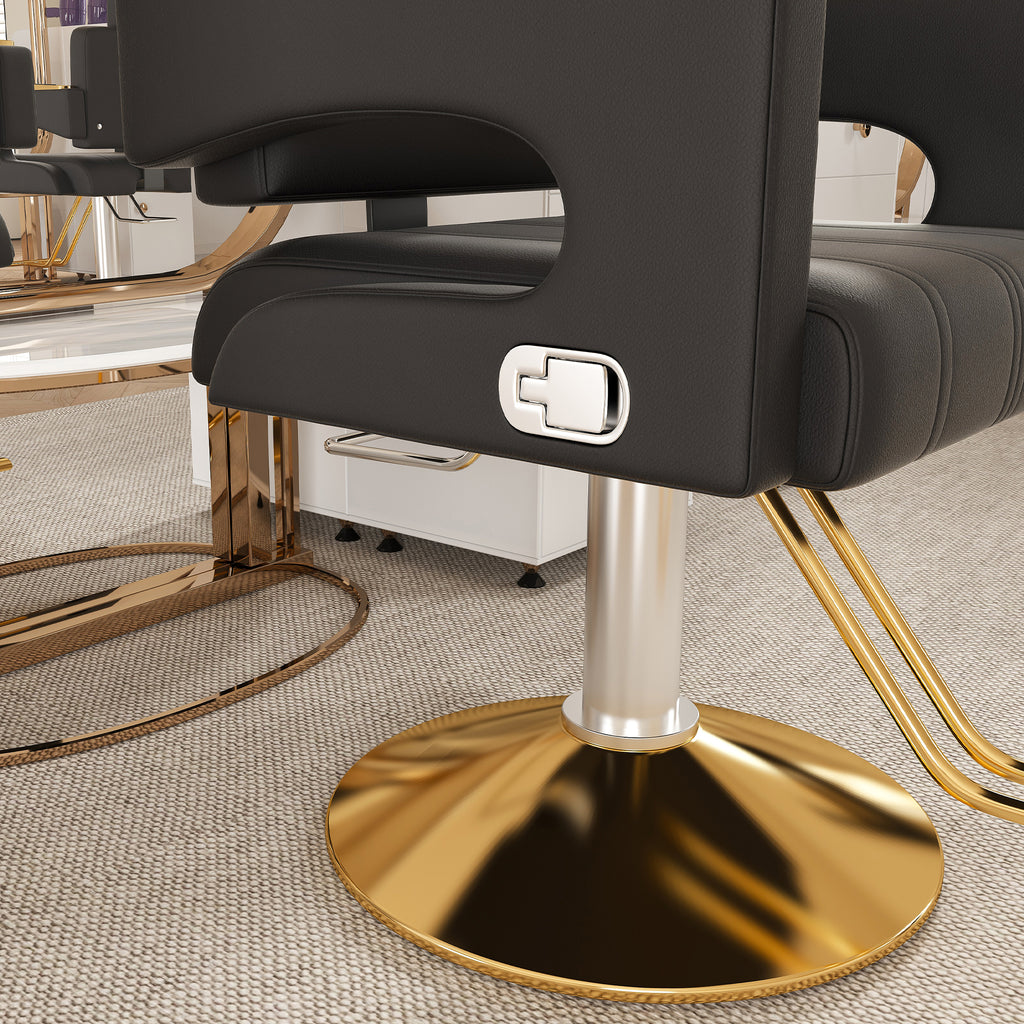 Reclining Barber Chair with Stainless Steel Armrests Black Gold – image 3