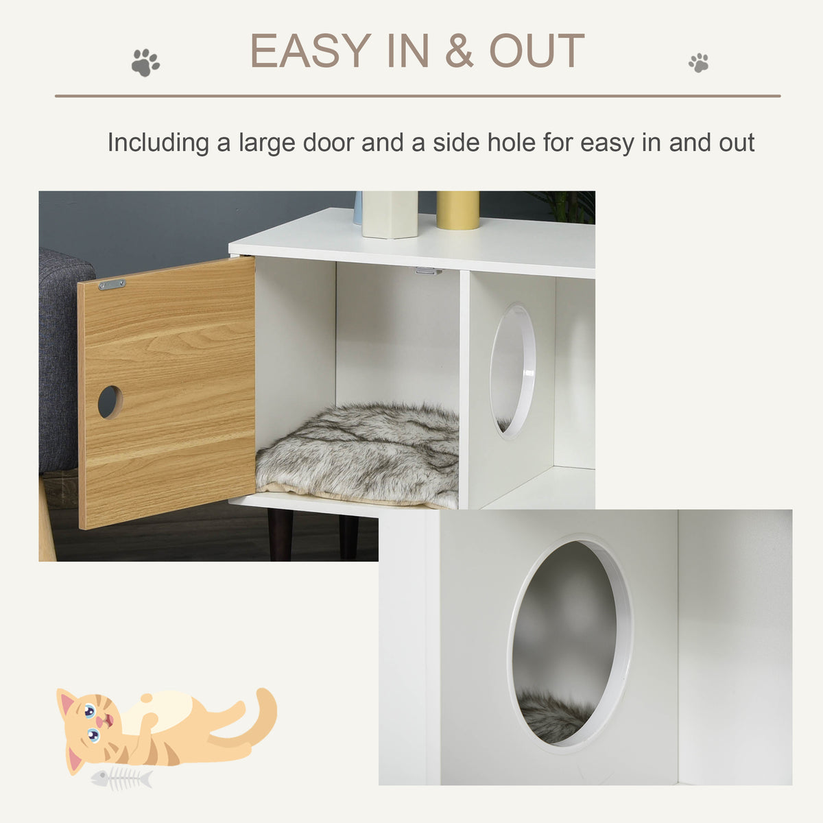Wooden Cat House Side Table with Soft Cushion and Raised Legs – image 6