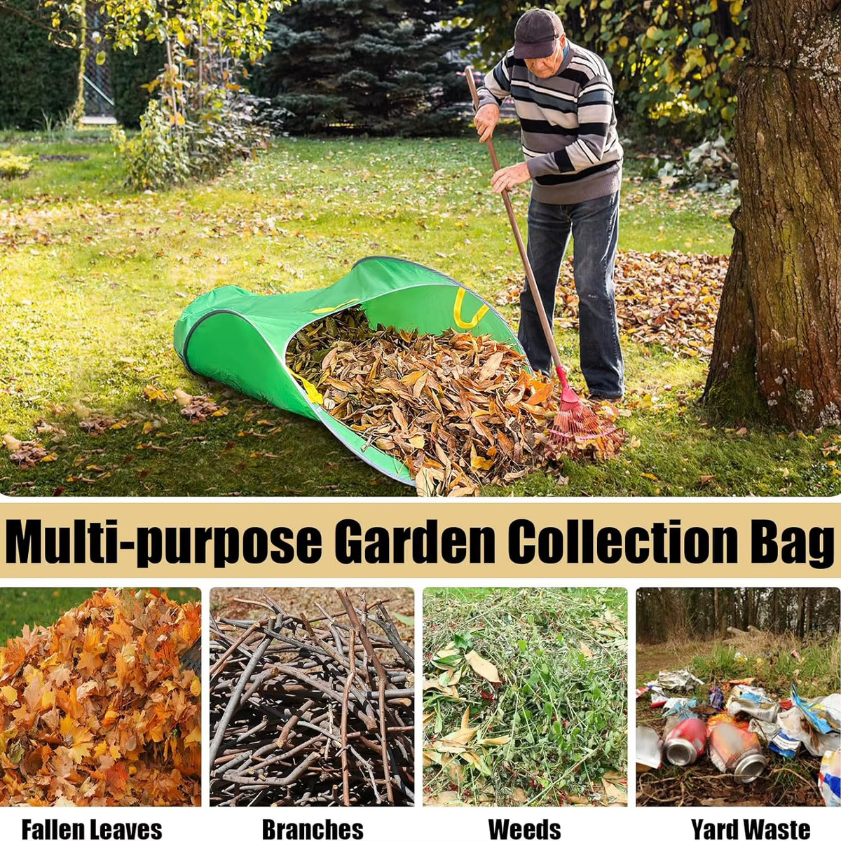 Pop-Up Reusable Leaf Collector Bag 83 X 33 In