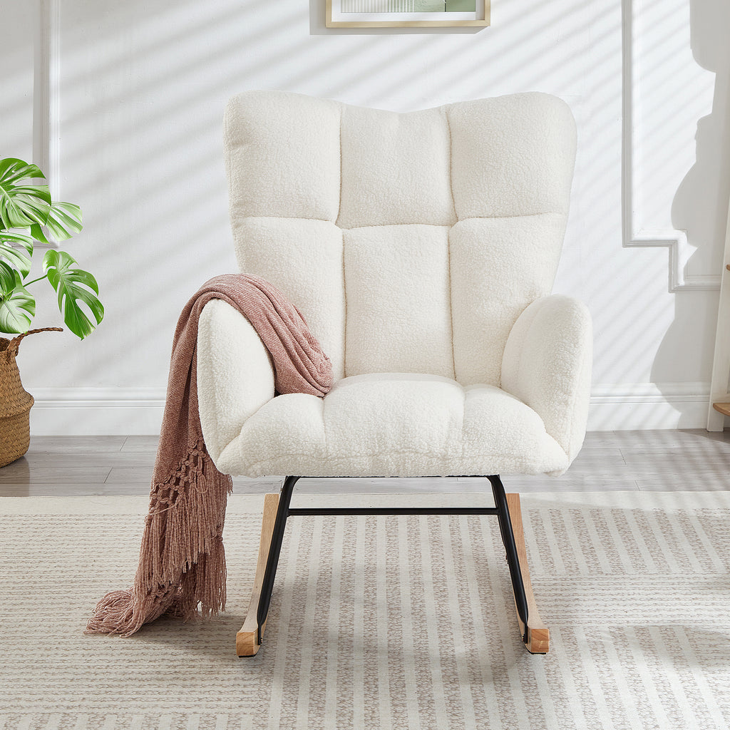 Tufted Teddy Fabric Glider Rocking Chair, Ivory – image 3