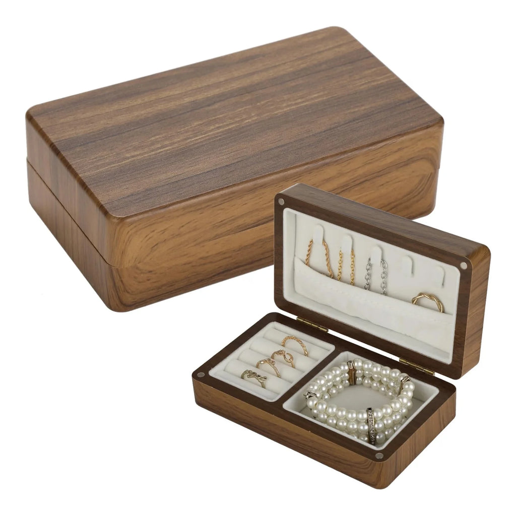 Travel Jewelry Case – Compact Walnut Wood Organizer for Rings