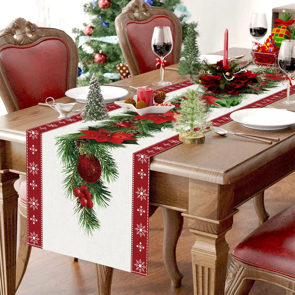 Watercolor Poinsettia Christmas Table Runner 13 x 72 In – image 5