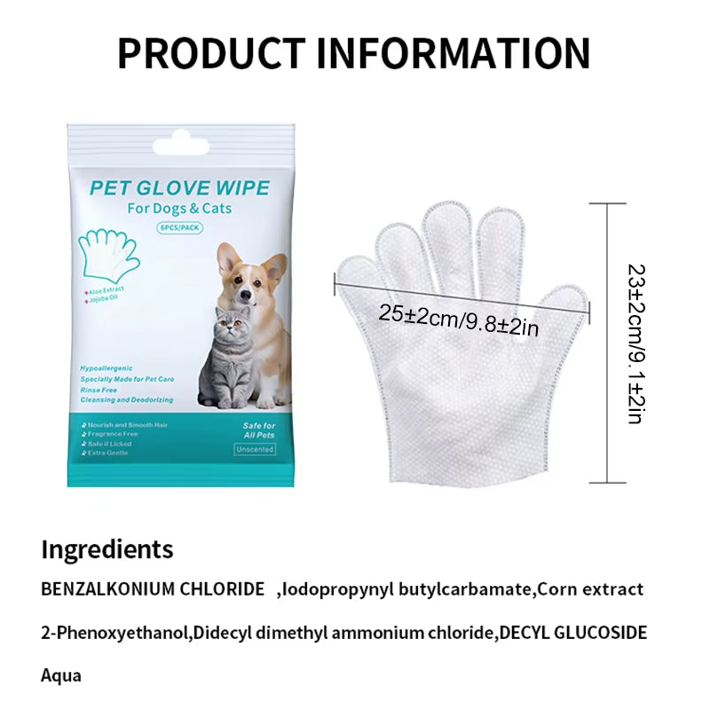 Pet Grooming Gloves 6 Pack - Waterless Cleaning Wipe Mitts