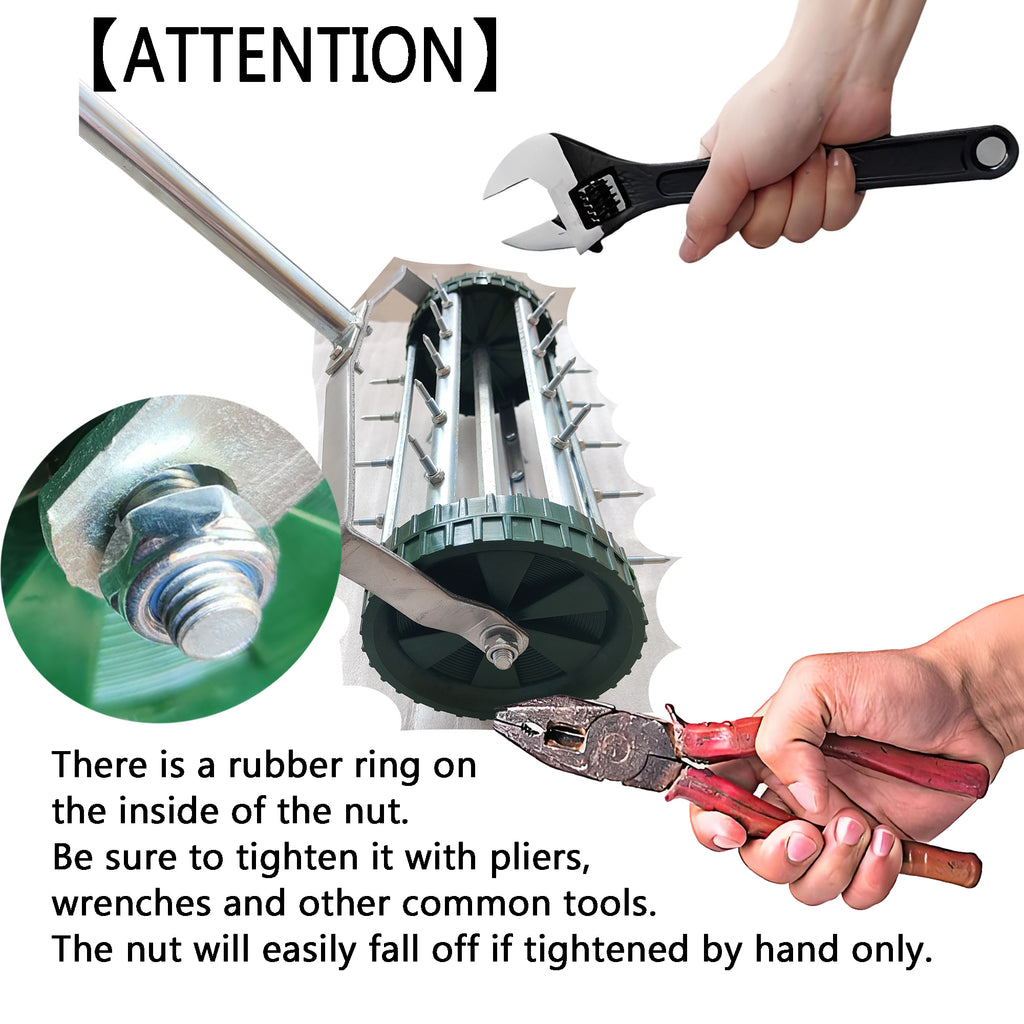 Rolling Lawn Aerator with Rotary Spike Drum and 3-Piece Steel Handle – image 4