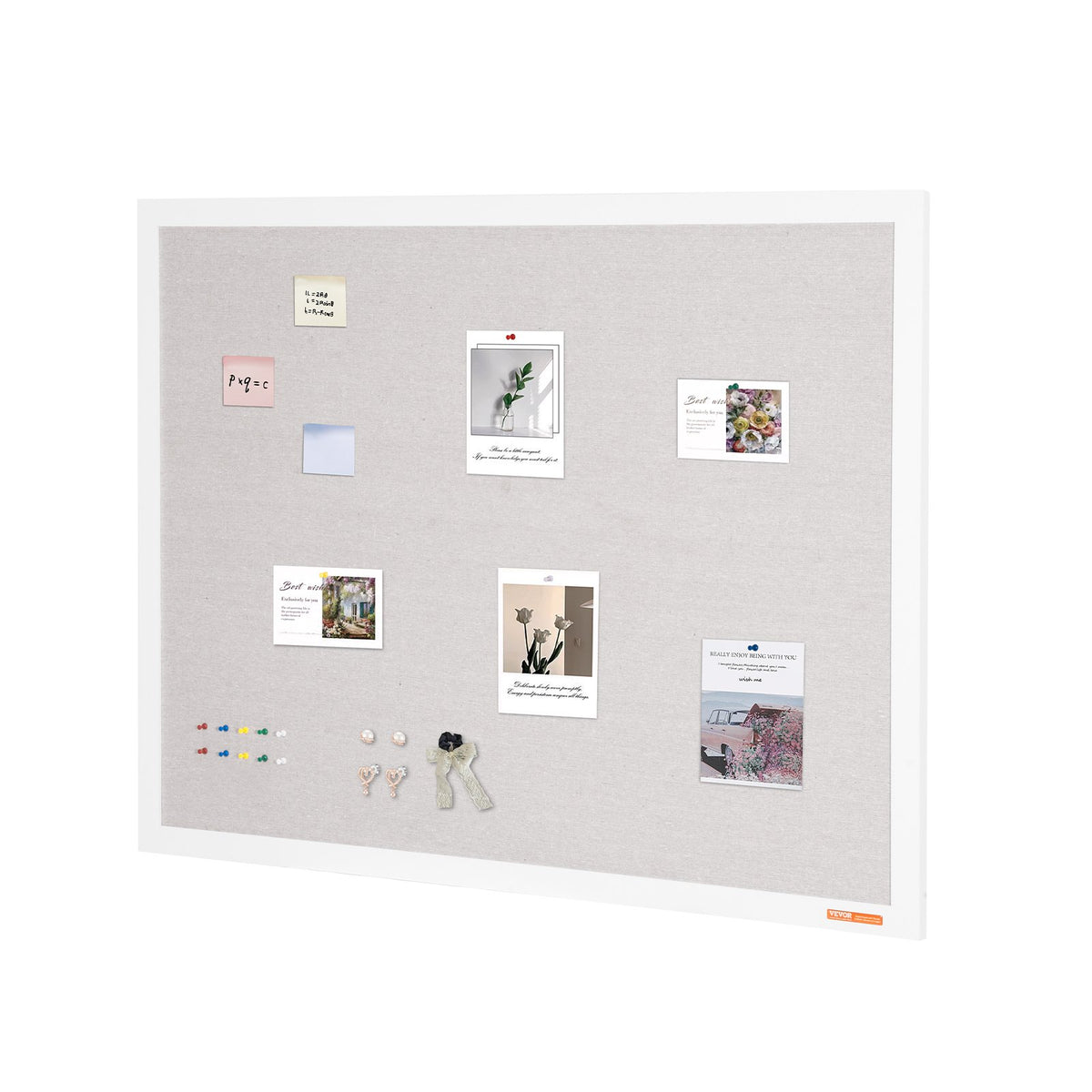 Large White Linen Bulletin Board 48 x 36 in, Wall-Mounted Pin Board – image 2