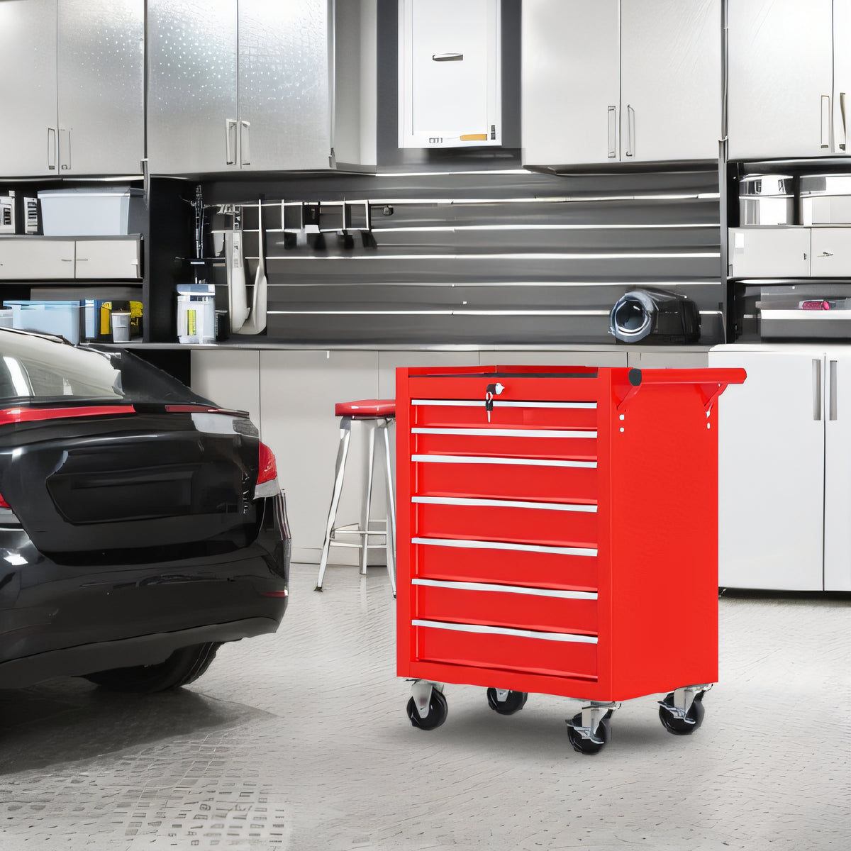 Tool Cart 7-Drawer Rolling Mechanic Cabinet with Top Storage Rack