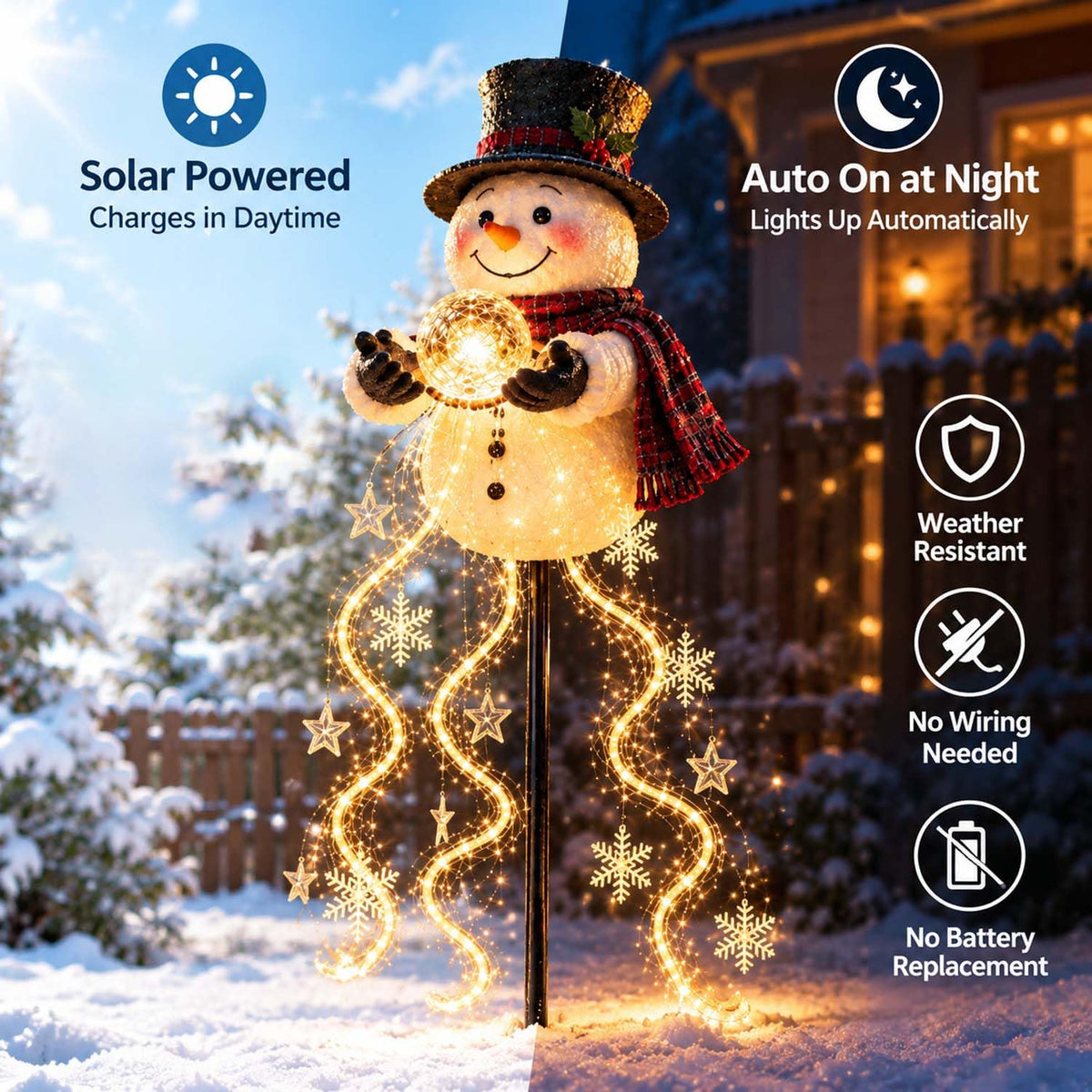 Solar Snowman Fountain Light - Cascading Snowflake LED Yard Stake – image 7