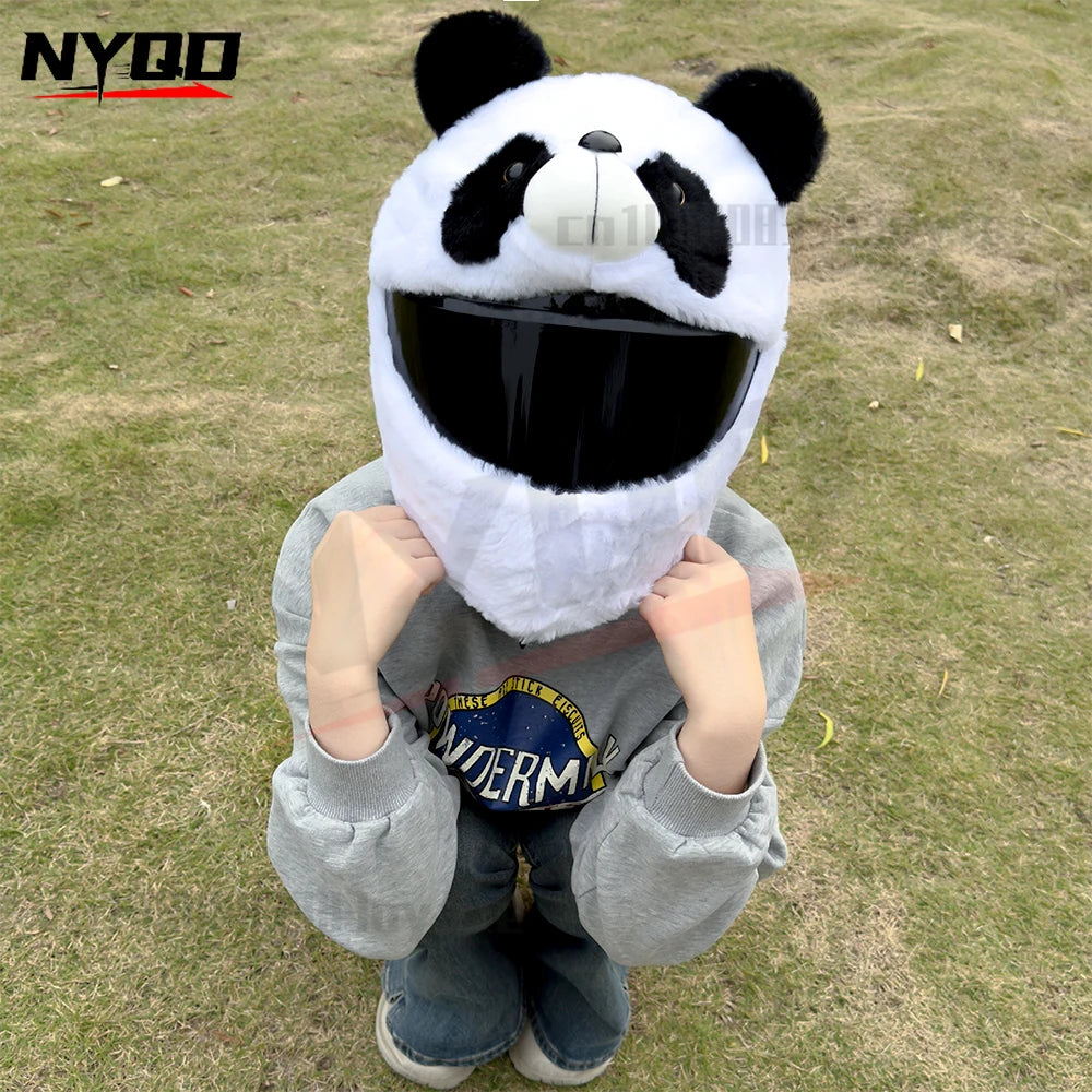 Plush Helmet Cover – Cute Cartoon Panda Motorcycle Helmet Cap – image 7