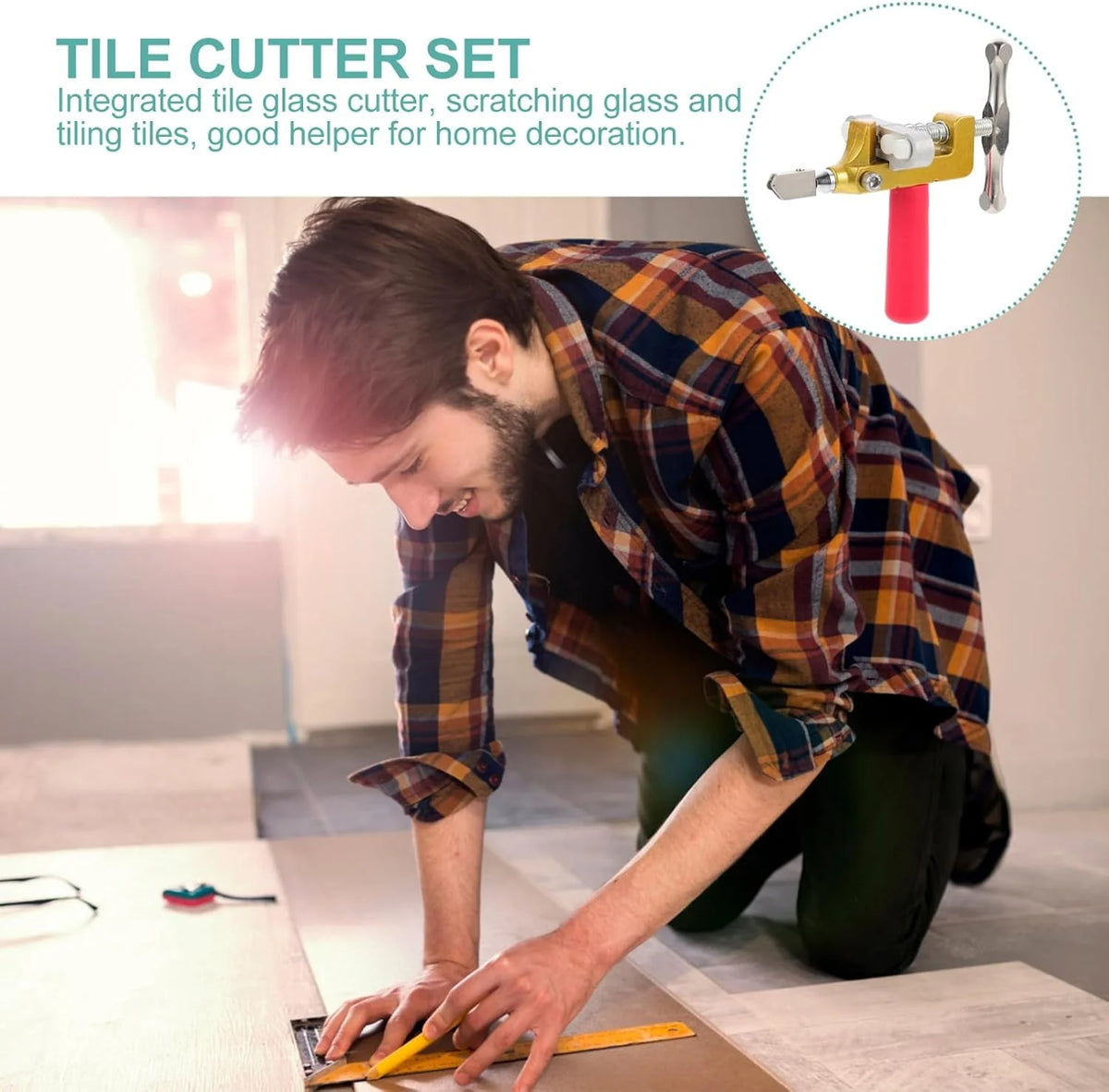 Roller Glass Cutter for Tile and Mirror, Non-Slip Ergonomic Handle – image 3