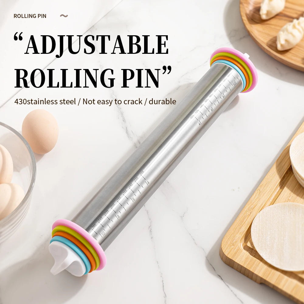 Adjustable Stainless Steel Rolling Pin – 4 Thickness Rings – image 2