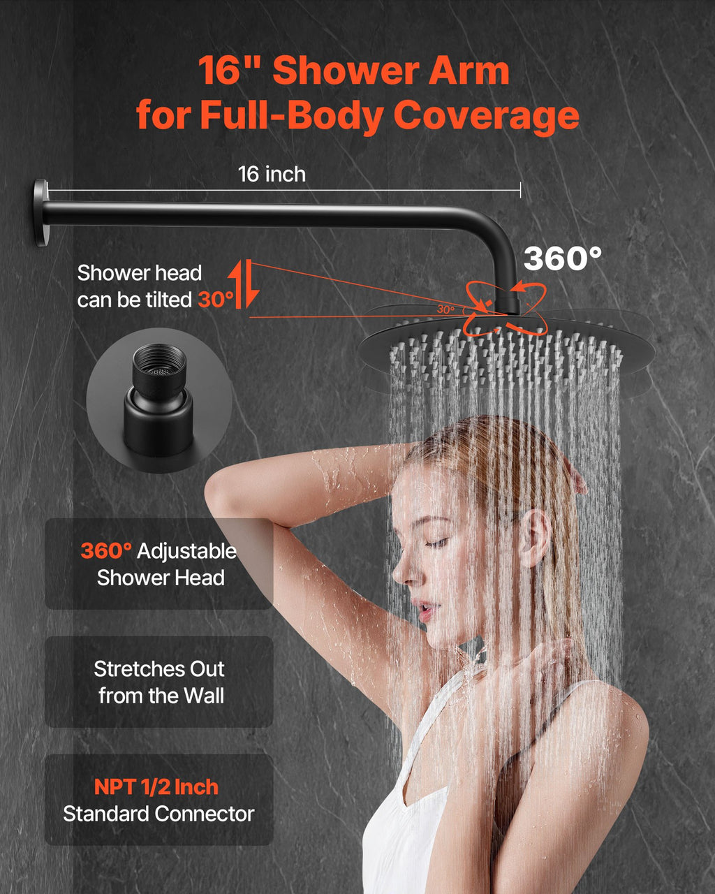 Rain Shower System, 10 in round Head, Handheld Spray & Brass Valve, Matte Black