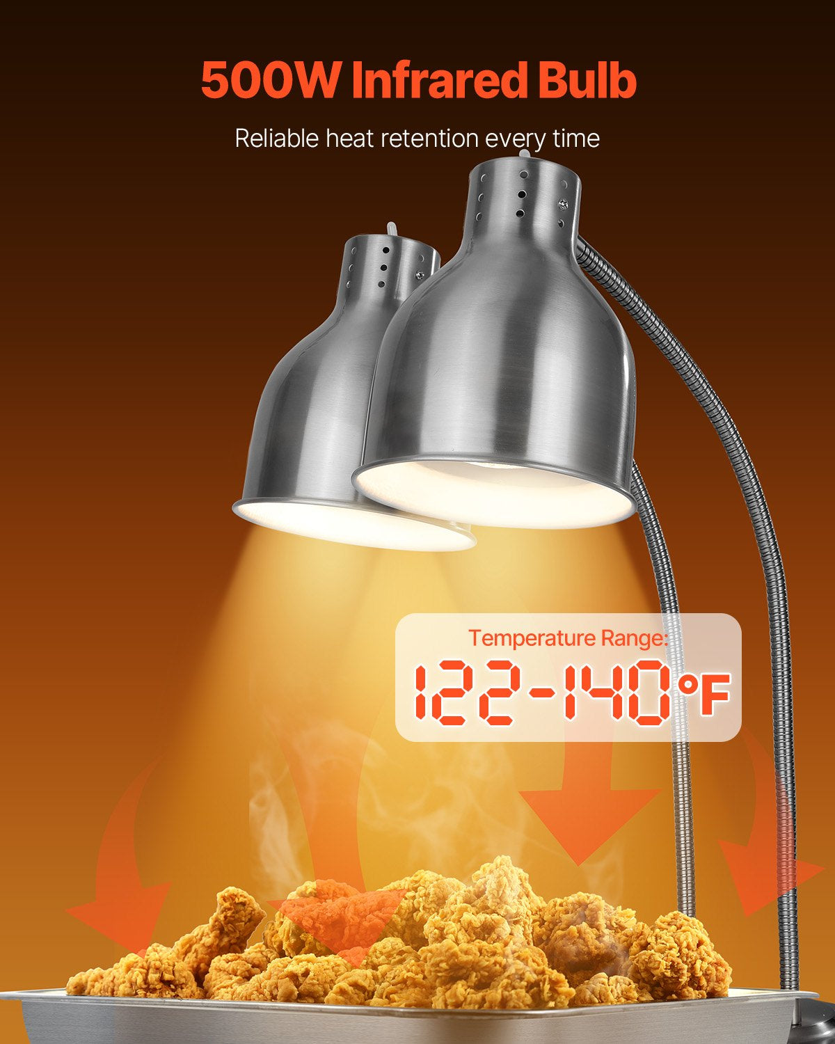 Commercial Food Heat Lamp, 2-Head Stainless Steel Buffet Warmer Lamp – image 5