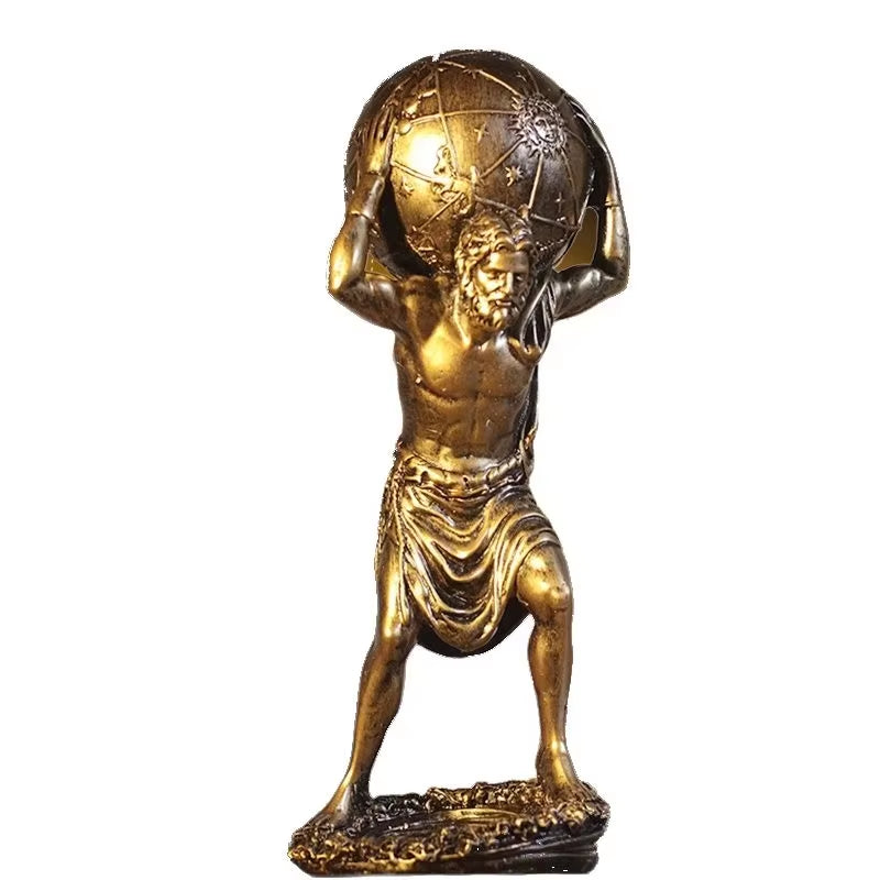 Atlas Holding Globe Statue Bronze Finish Decor