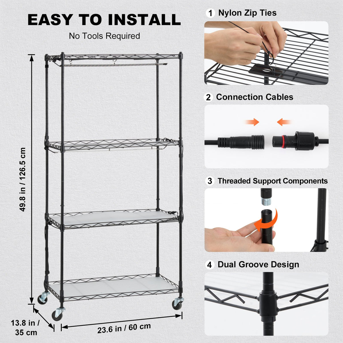 4-Tier Plant Stand with 45W Grow Light, Timer and Wheels – image 5