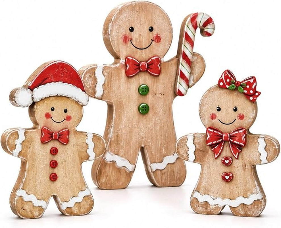 Wooden Gingerbread Christmas Tabletop Decor, Set of 3