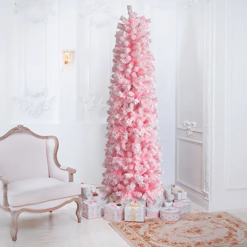 Pink Flocked Pencil Christmas Tree 7.5 ft, Unlit with Metal Stand – image 5