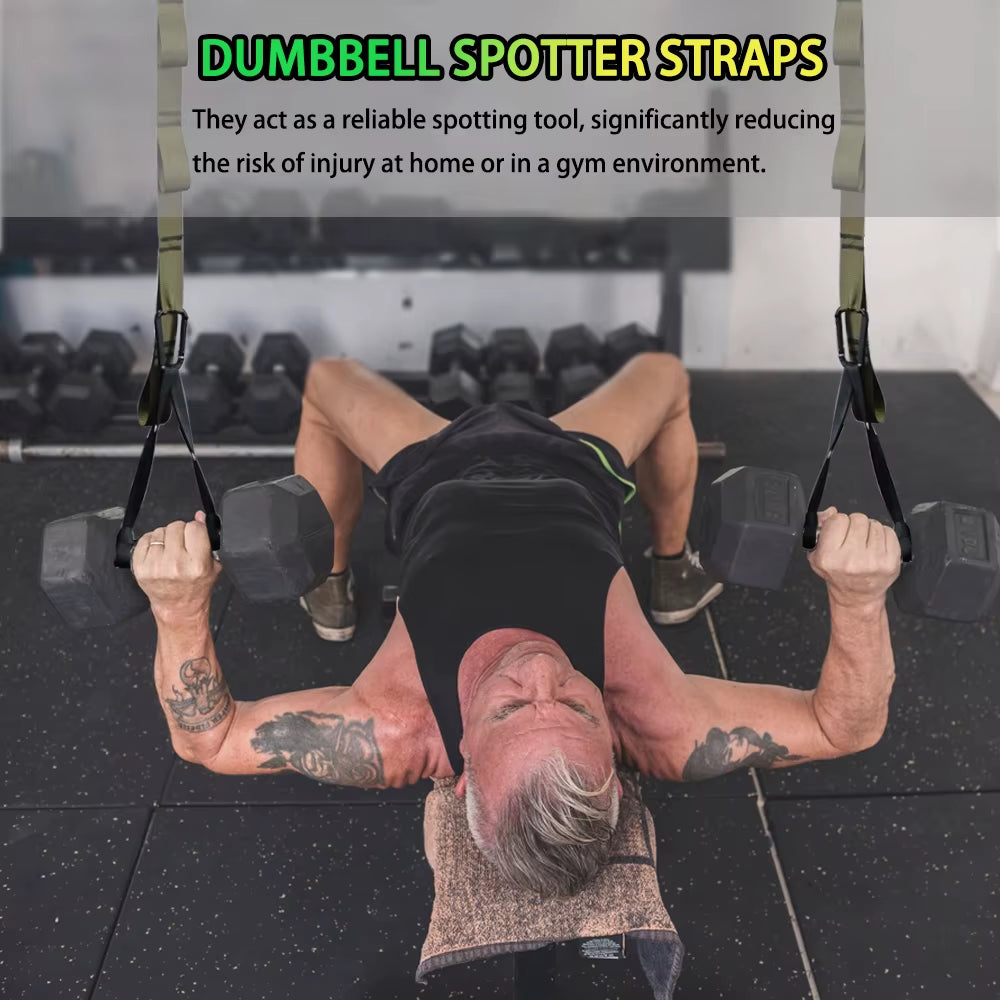 Dumbbell Spotter Straps Adjustable for Rack or Pull Up Bar, Green – image 6