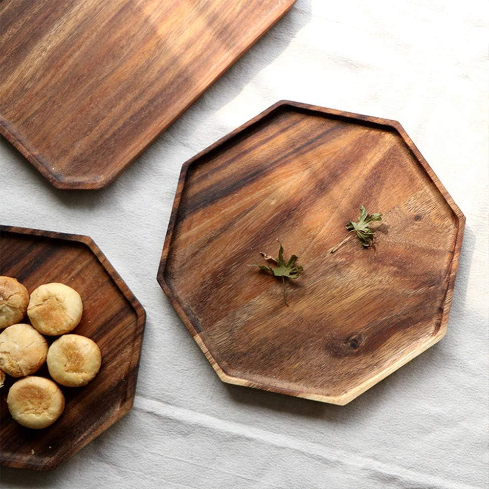Acacia Wood Serving Trays Set of 2, 10 in and 8 in Platters – image 4