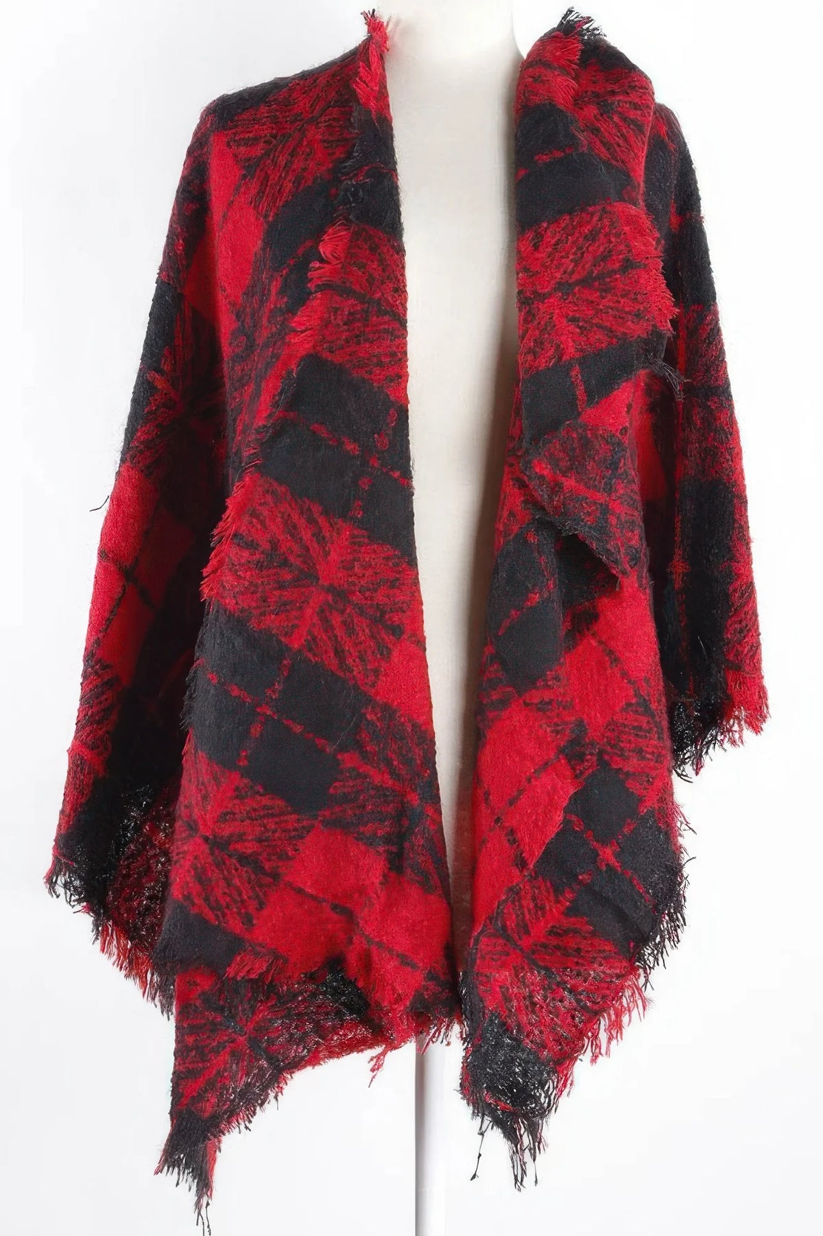 Plaid Winter Scarf, Oversized 27 x 80 in, Red or White