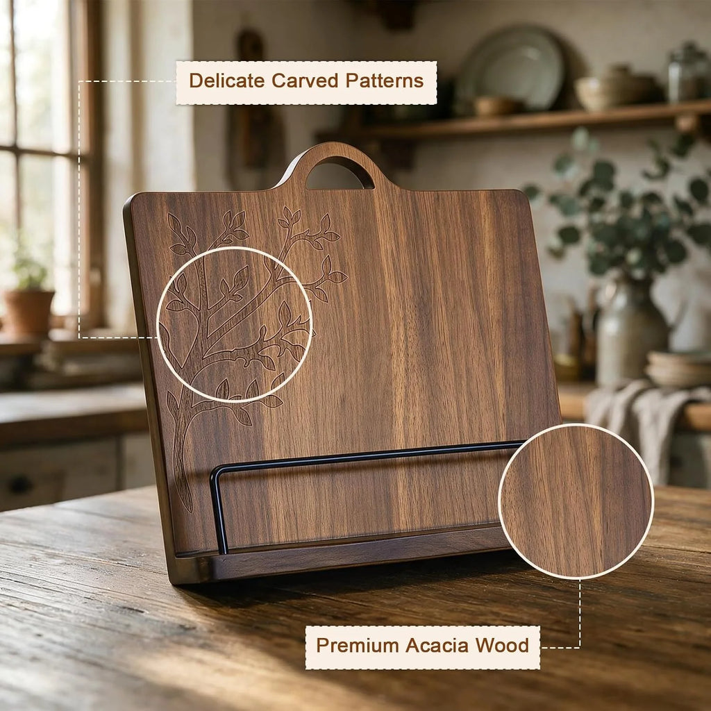 Cookbook Stand, Acacia Wood Recipe Book Holder for Counter – image 6